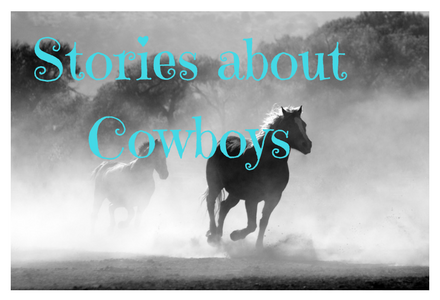 graphic with horses running with caption Stories about Cowboys